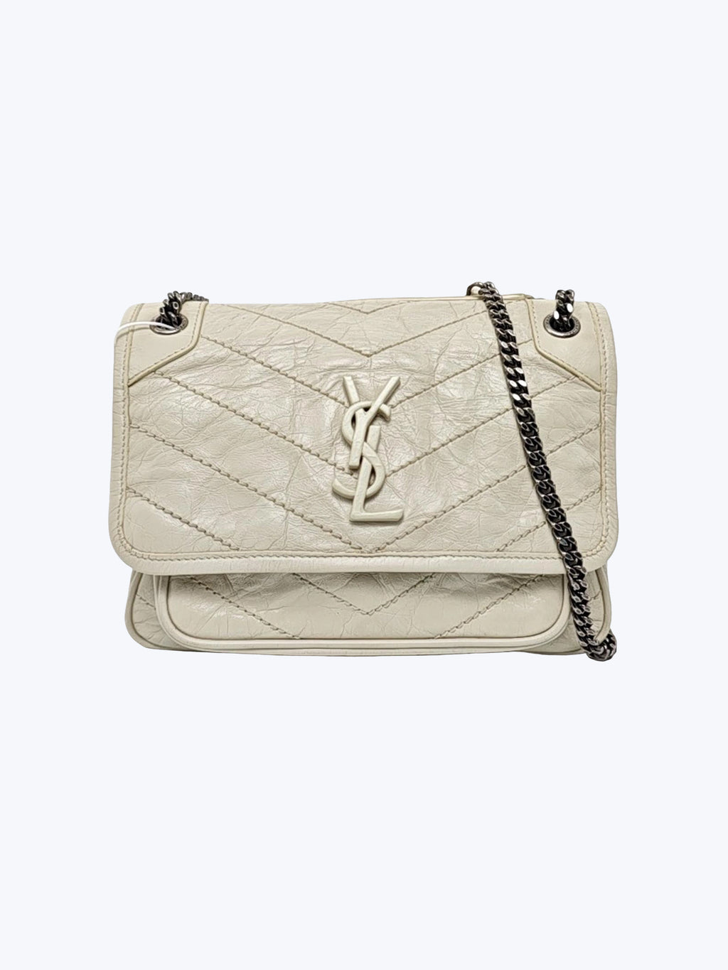 Saint Laurent Niki Baby Vintge Leather Shoulder Bag In White