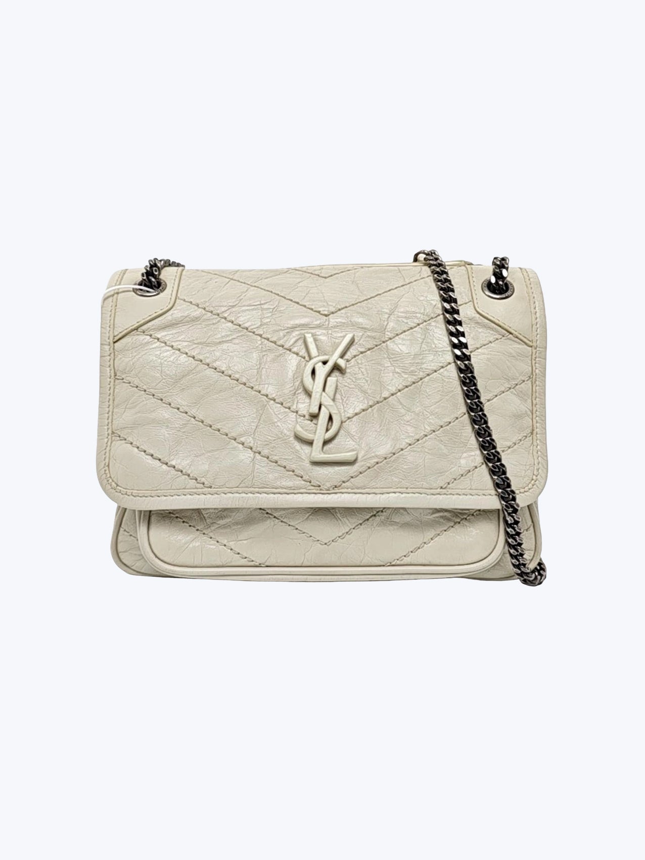 Saint Laurent Niki Baby Vintge Leather Shoulder Bag In White