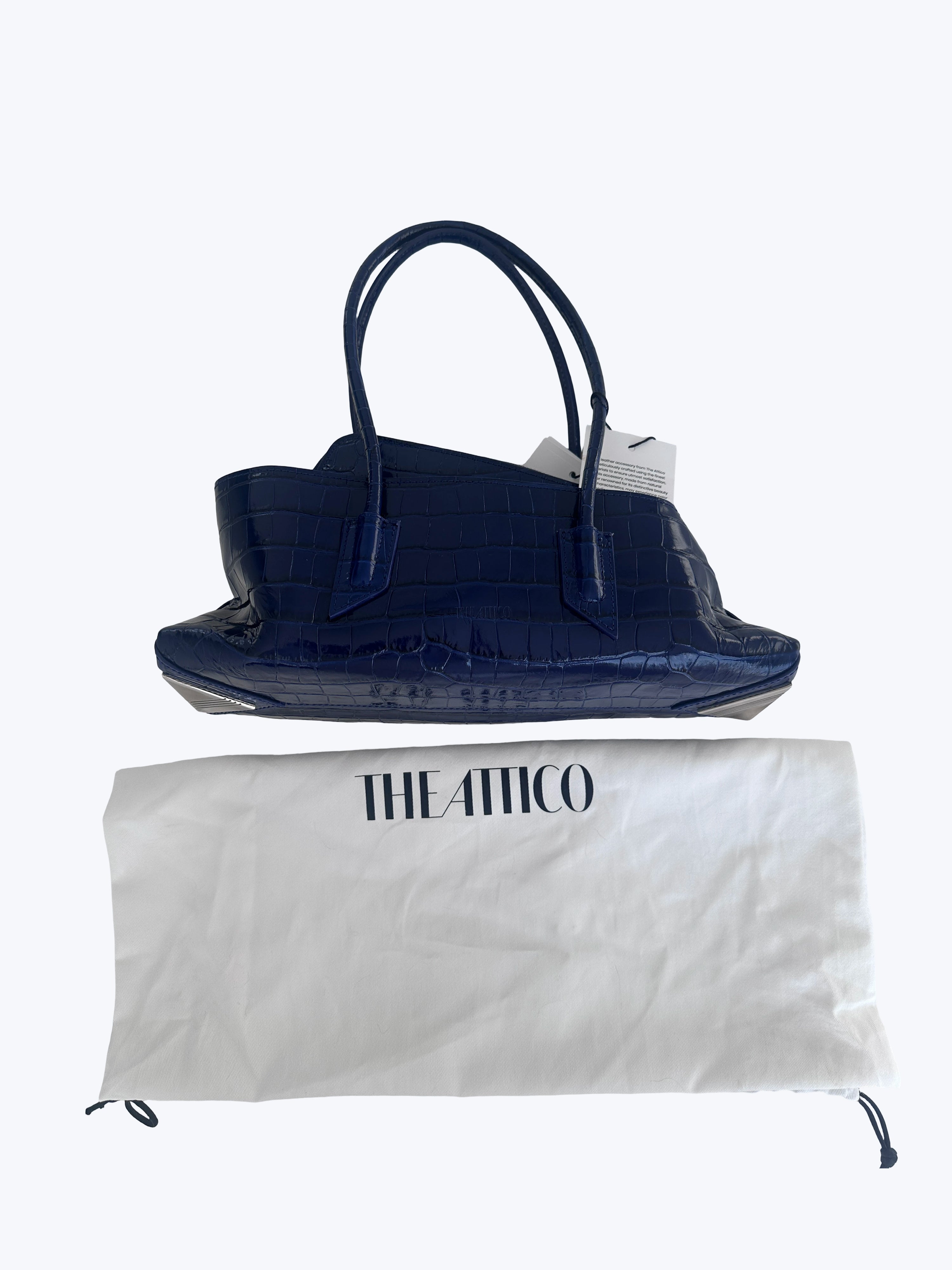 The Attico La Passeggiata Small Crocodile-effect Tote Bag In Blue