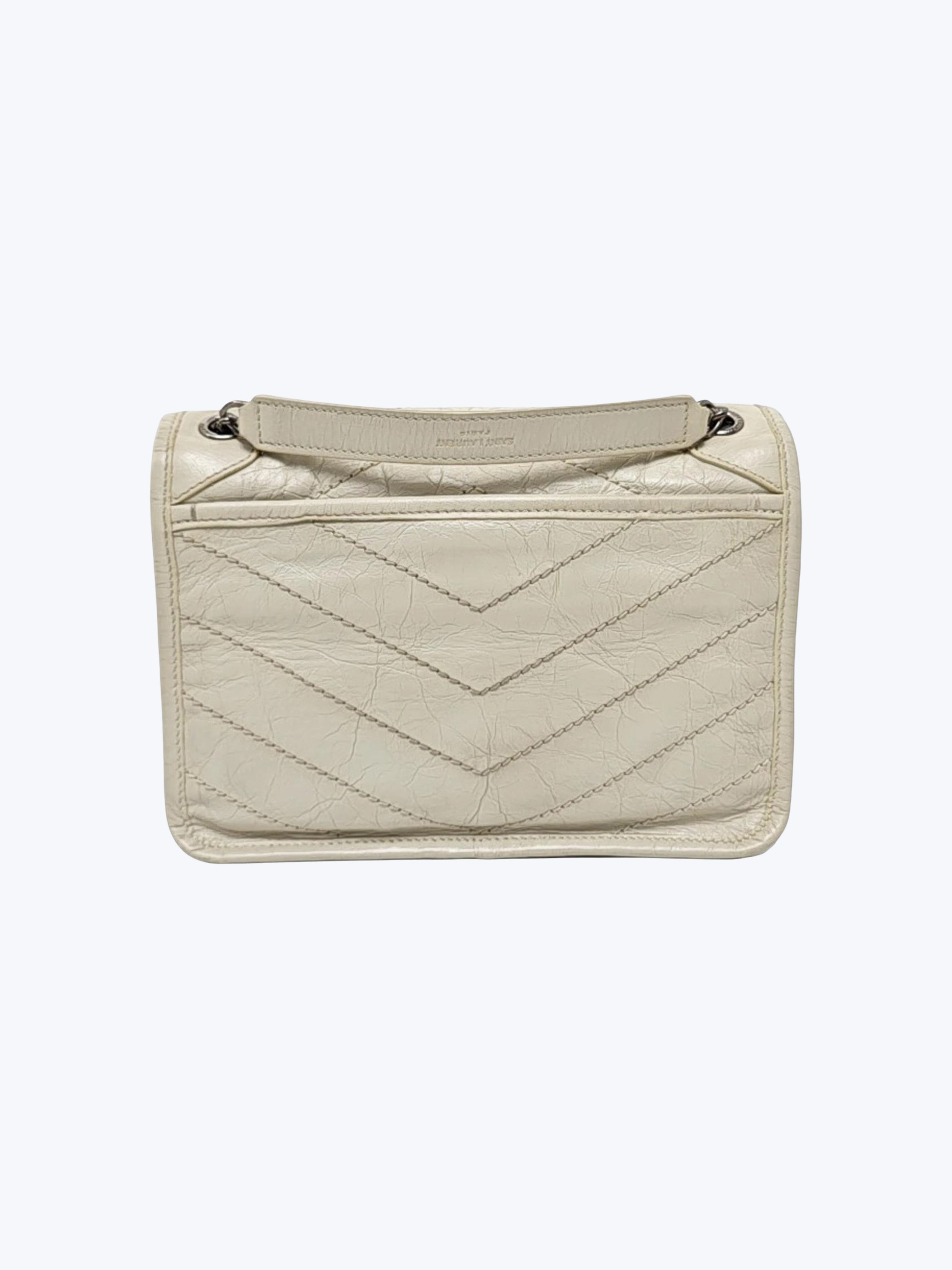 Saint Laurent Niki Baby Vintge Leather Shoulder Bag In White