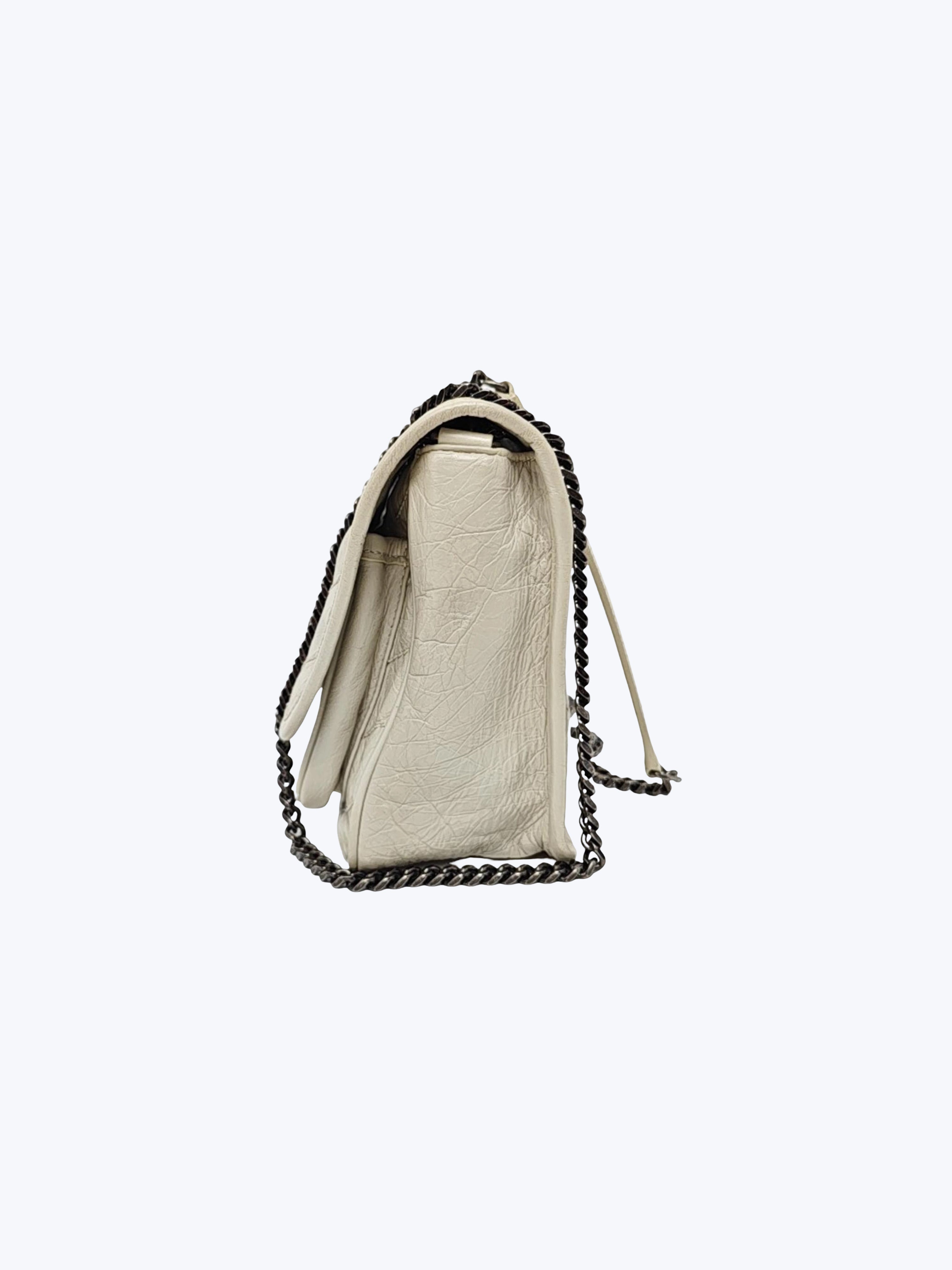 Saint Laurent Niki Baby Vintge Leather Shoulder Bag In White