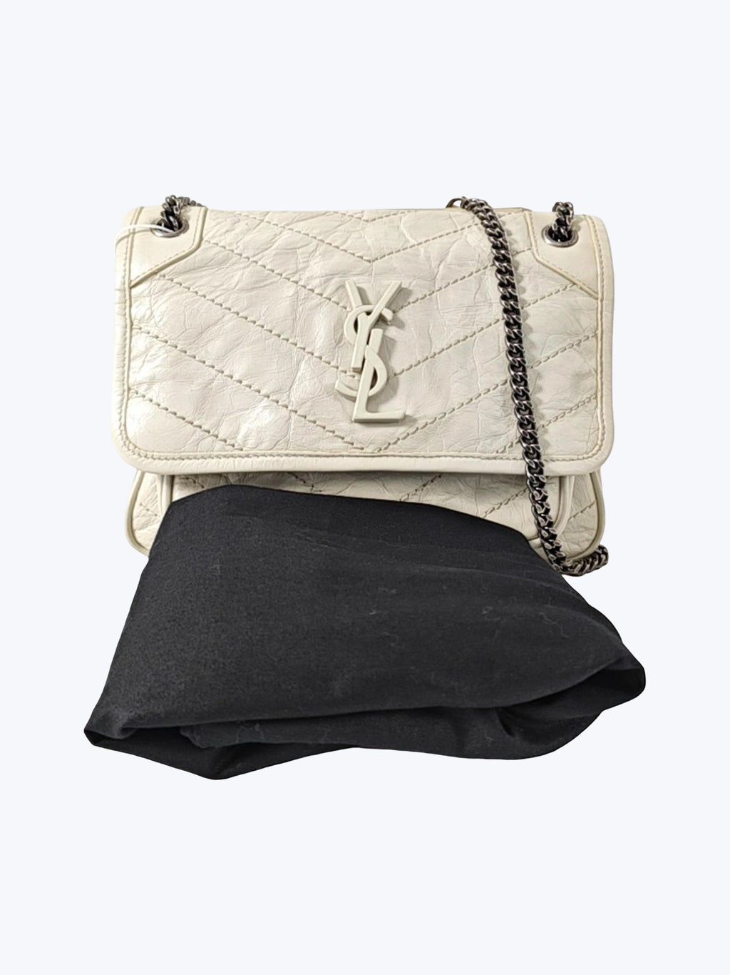 Saint Laurent Niki Baby Vintge Leather Shoulder Bag In White