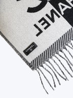 Chanel Black & White Wool CC Logo Fringe Scarf