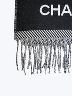 Chanel Black & White Wool CC Logo Fringe Scarf