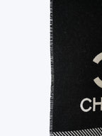 Chanel Black & White Wool CC Logo Fringe Scarf